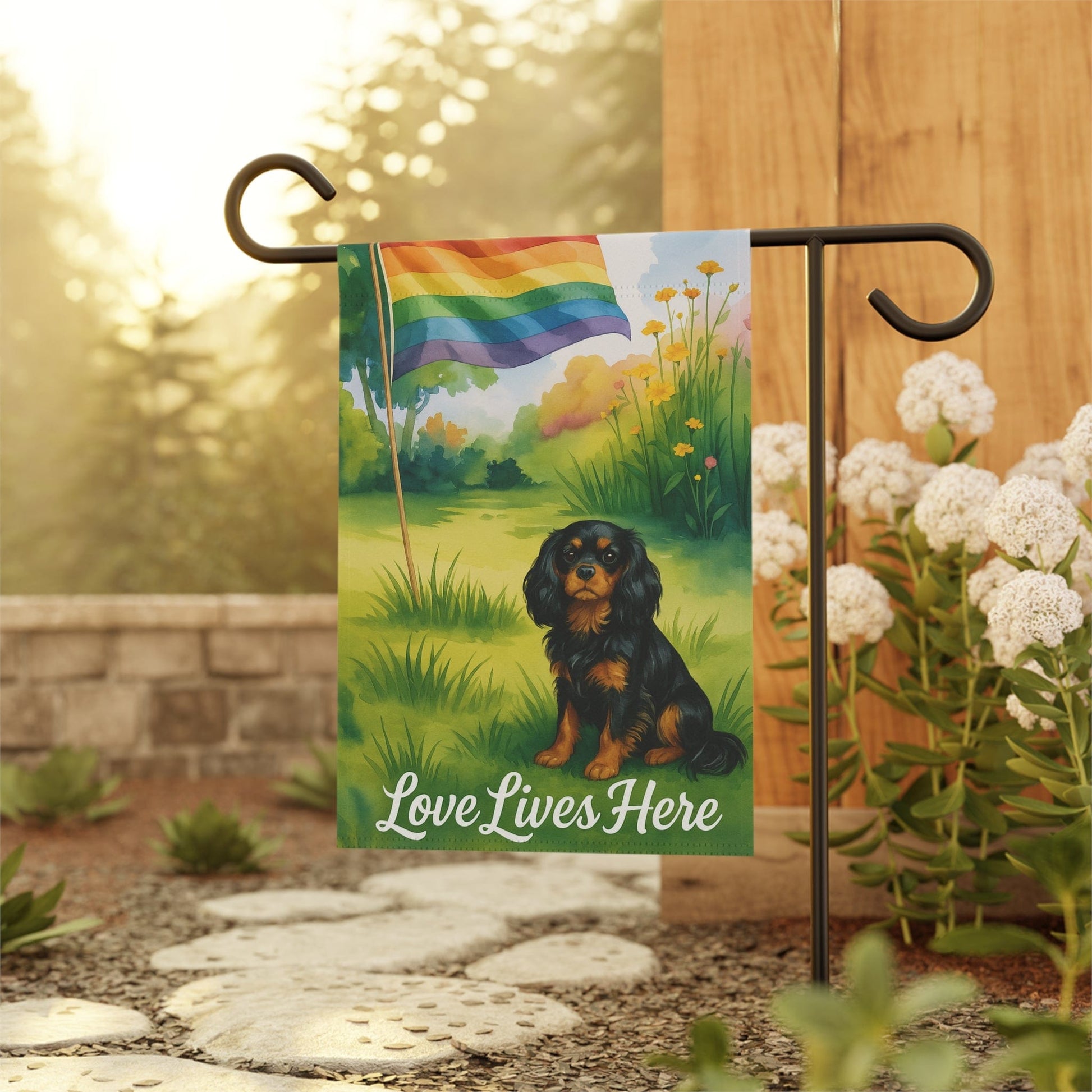 LGBTQ+ Black Tan Cavalier Garden Flag