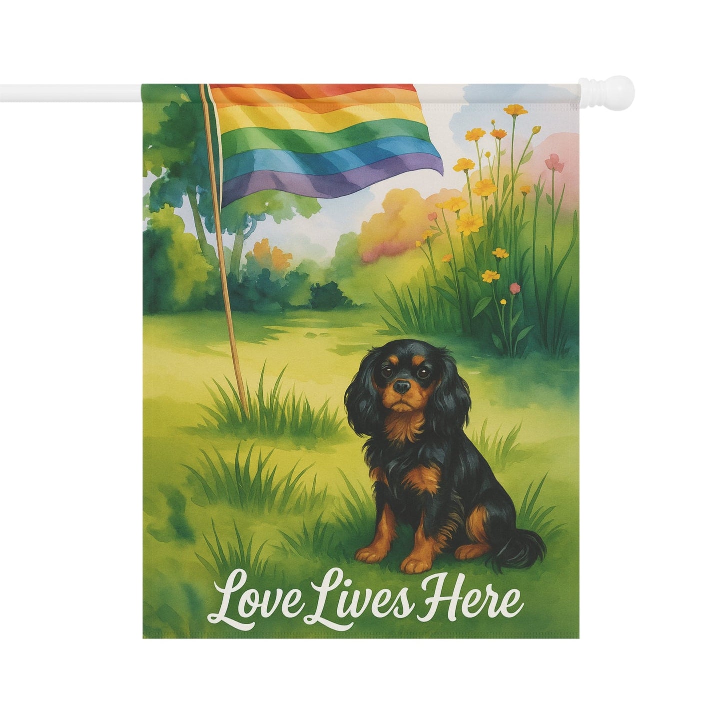 LGBTQ+ Black Tan Cavalier Garden Flag