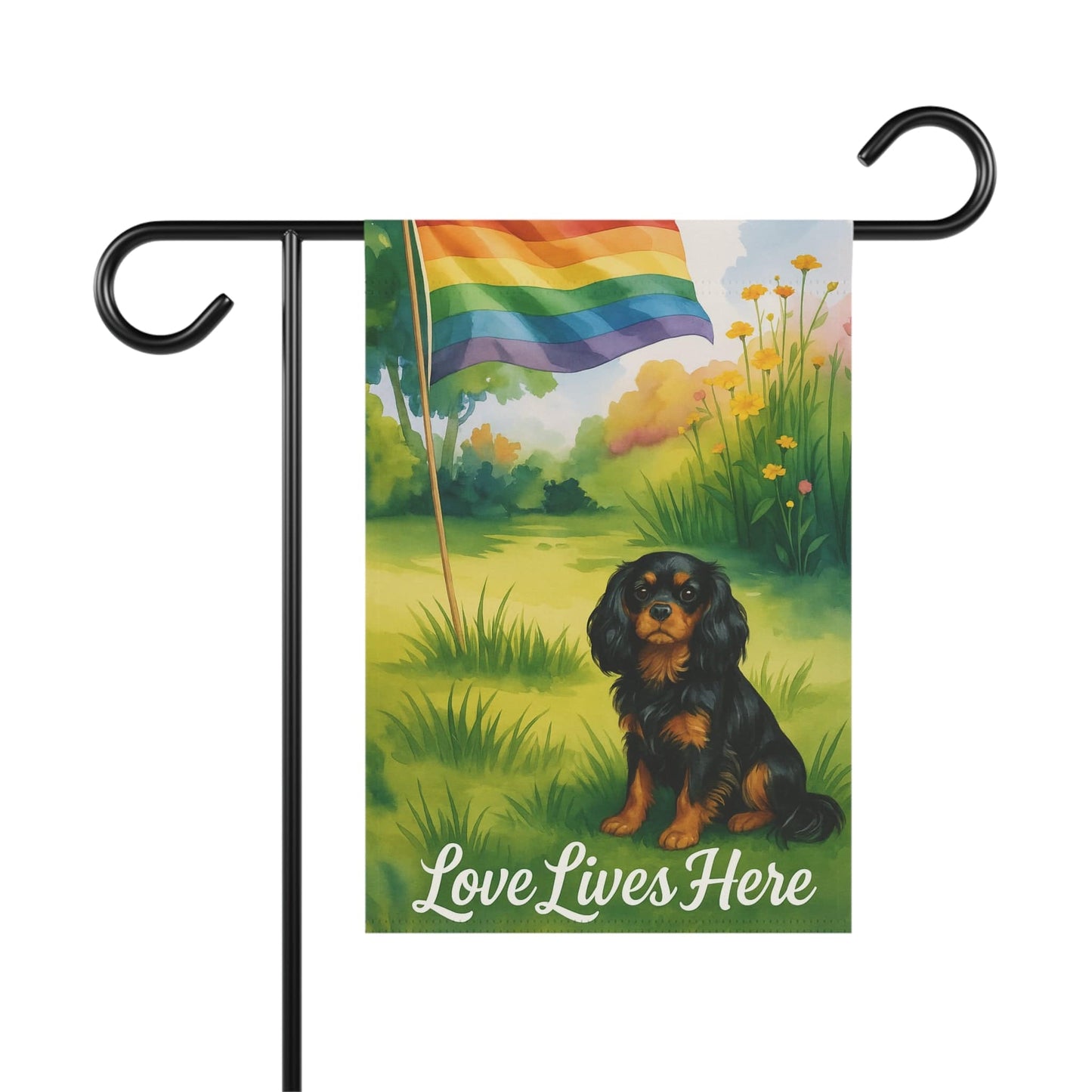LGBTQ+ Black Tan Cavalier Garden Flag