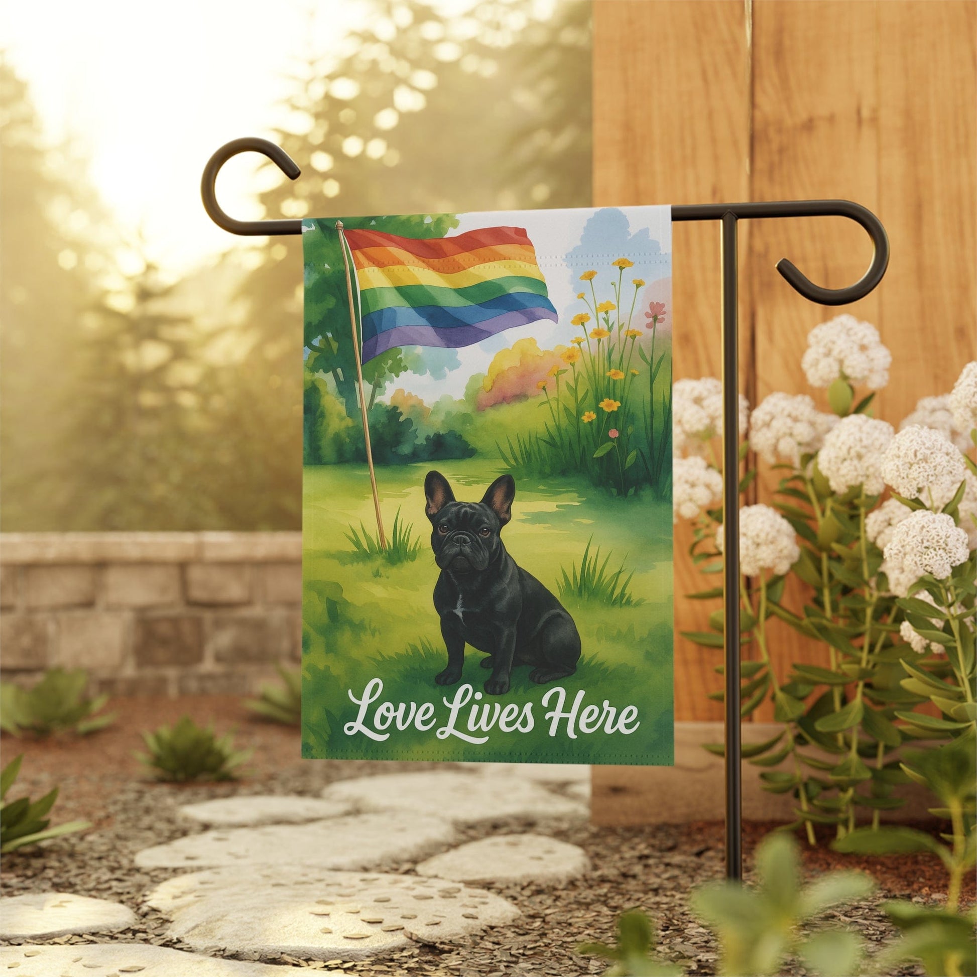 LGBTQ+ Pride Black French Bulldog Garden Flag