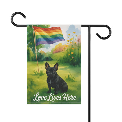 LGBTQ+ Pride Black French Bulldog Garden Flag