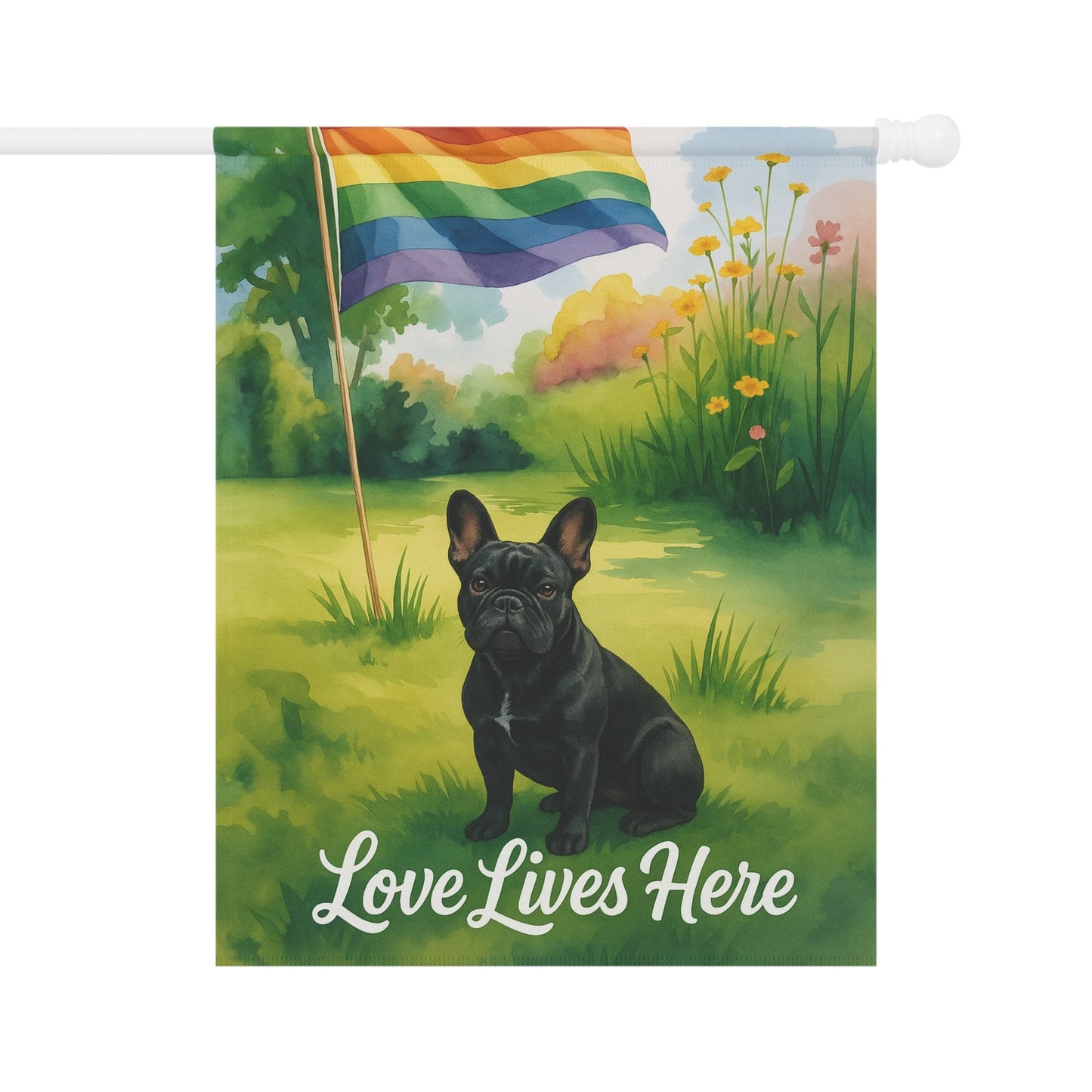LGBTQ+ Pride Black French Bulldog Garden Flag