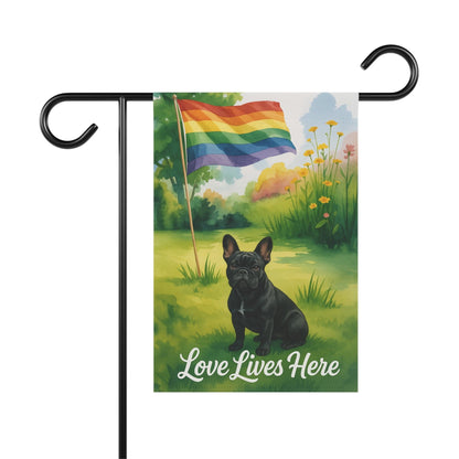 LGBTQ+ Pride Black French Bulldog Garden Flag