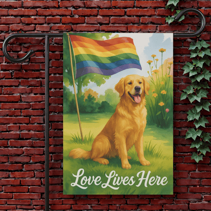 LGBTQ+ Pride Golden Retriever Garden Flag 12'' × 18''