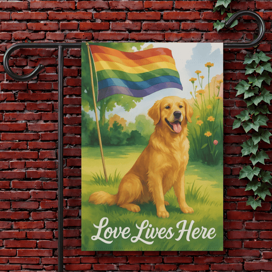 LGBTQ+ Pride Golden Retriever Garden Flag 12'' × 18''