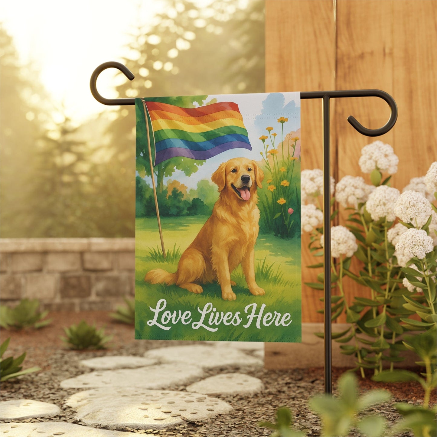 LGBTQ+ Pride Golden Retriever Garden Flag