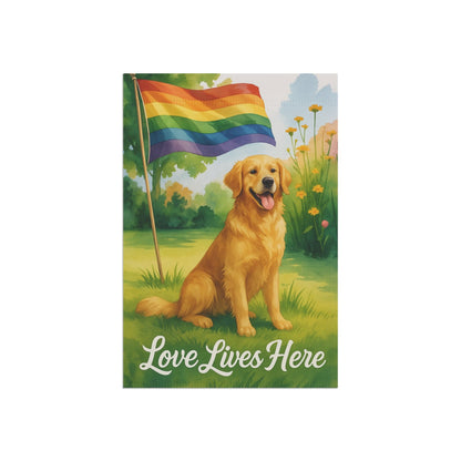 LGBTQ+ Pride Golden Retriever Garden Flag