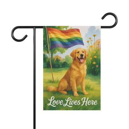 LGBTQ+ Pride Golden Retriever Garden Flag