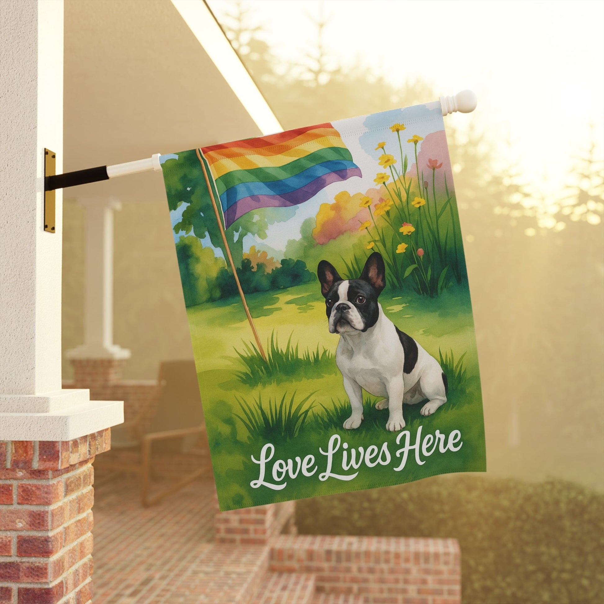 LGBTQ+ Pride Piebald French Bulldog Garden Flag