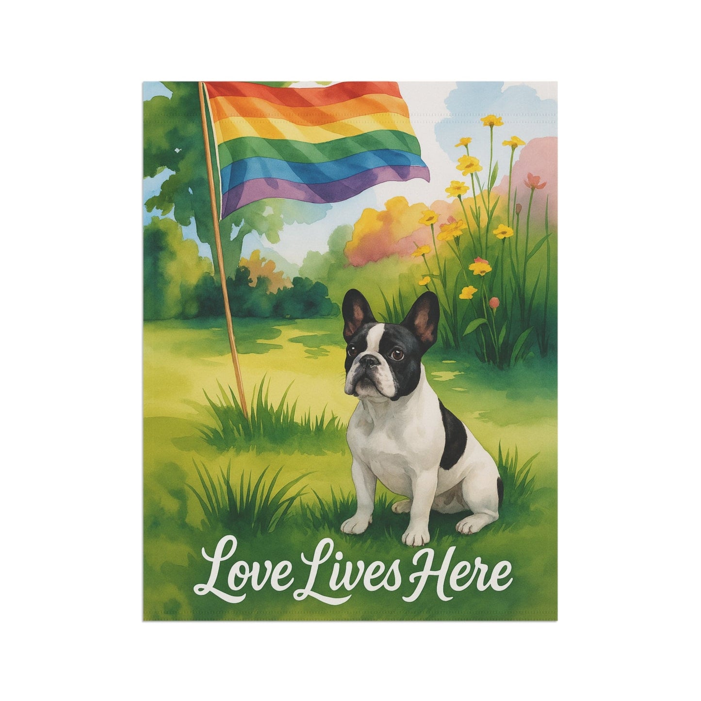 LGBTQ+ Pride Piebald French Bulldog Garden Flag
