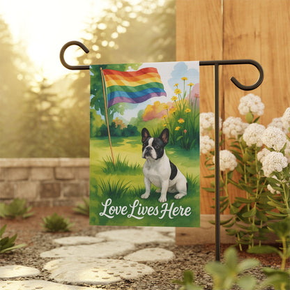 LGBTQ+ Pride Piebald French Bulldog Garden Flag