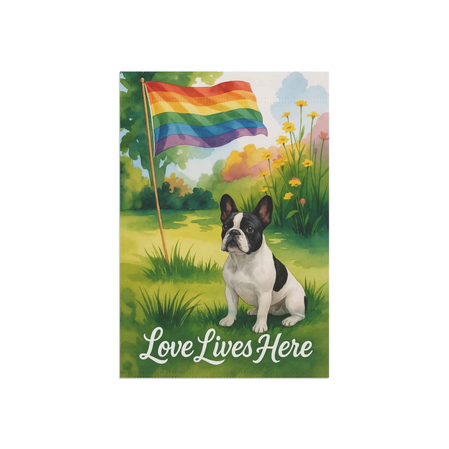 LGBTQ+ Pride Piebald French Bulldog Garden Flag