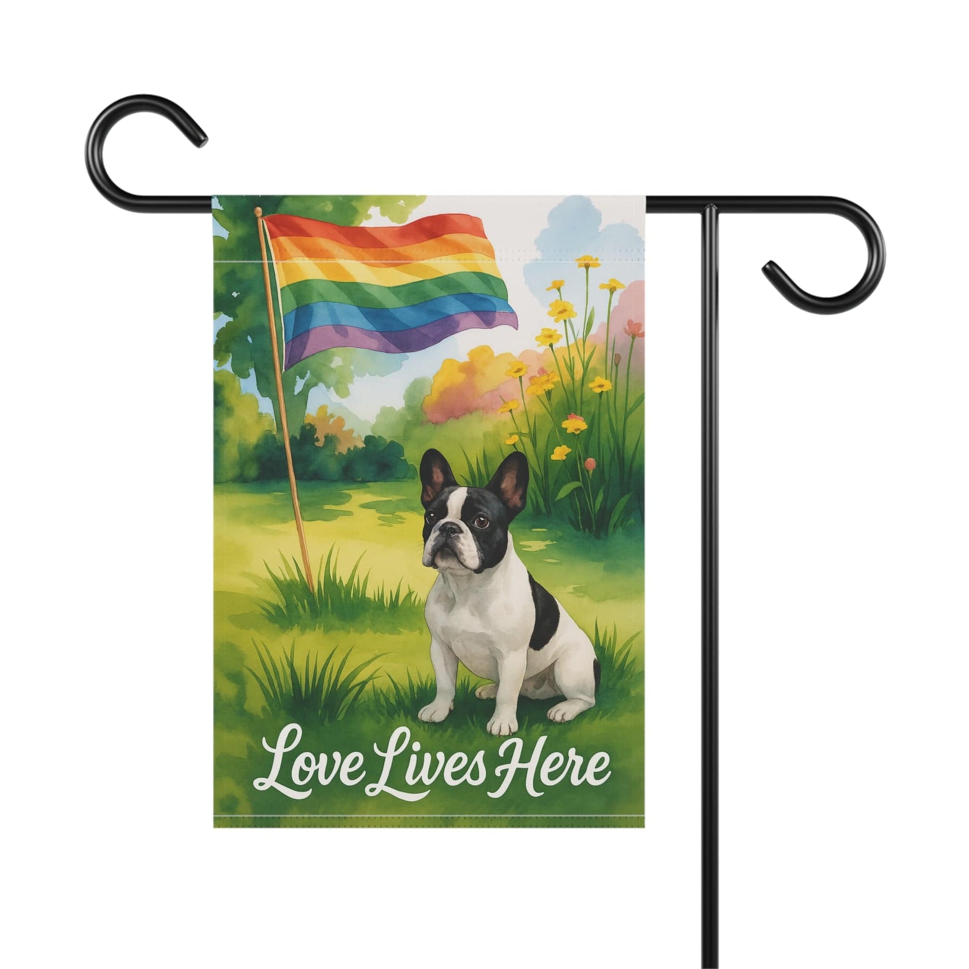 LGBTQ+ Pride Piebald French Bulldog Garden Flag