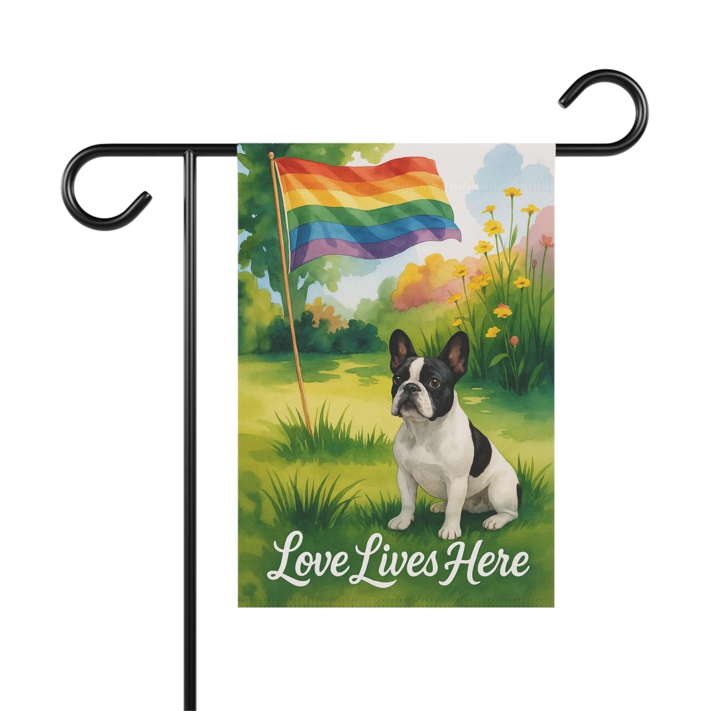 LGBTQ+ Pride Piebald French Bulldog Garden Flag