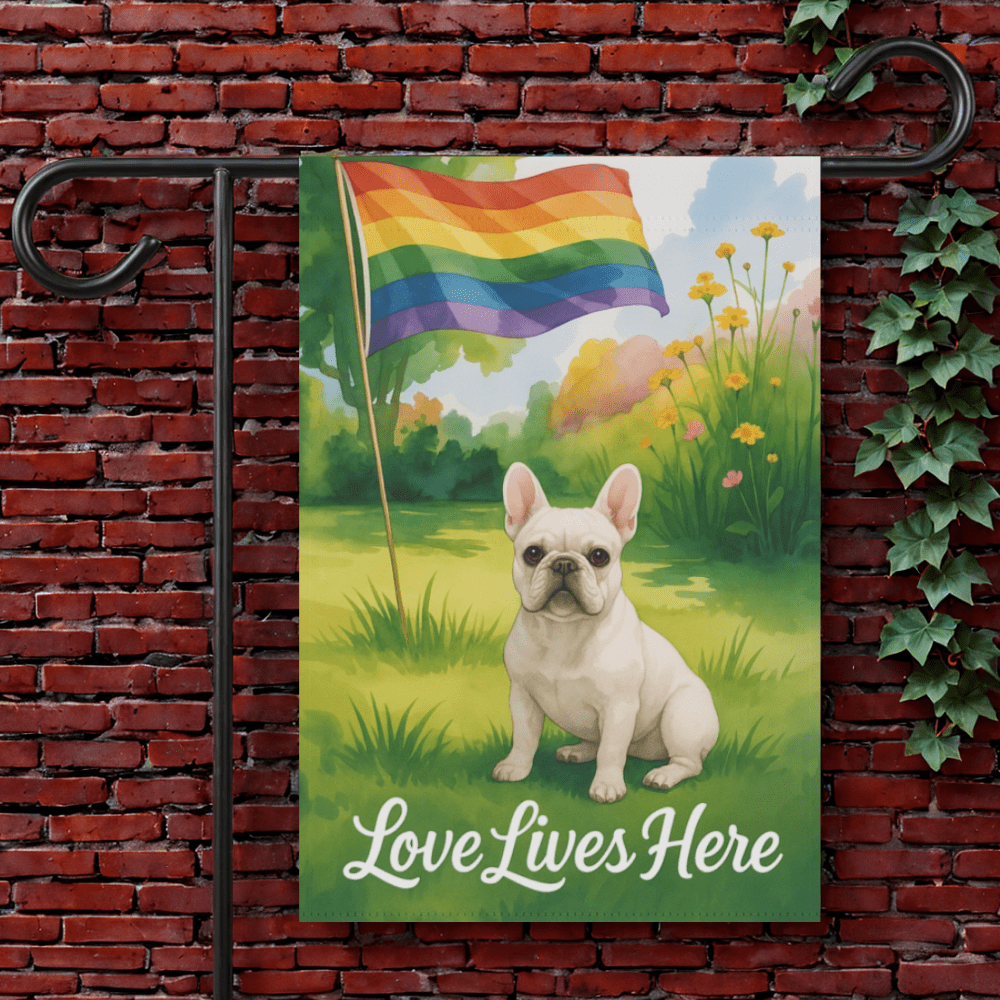 LGBTQ+ Pride White French Bulldog Garden Flag 12'' × 18''