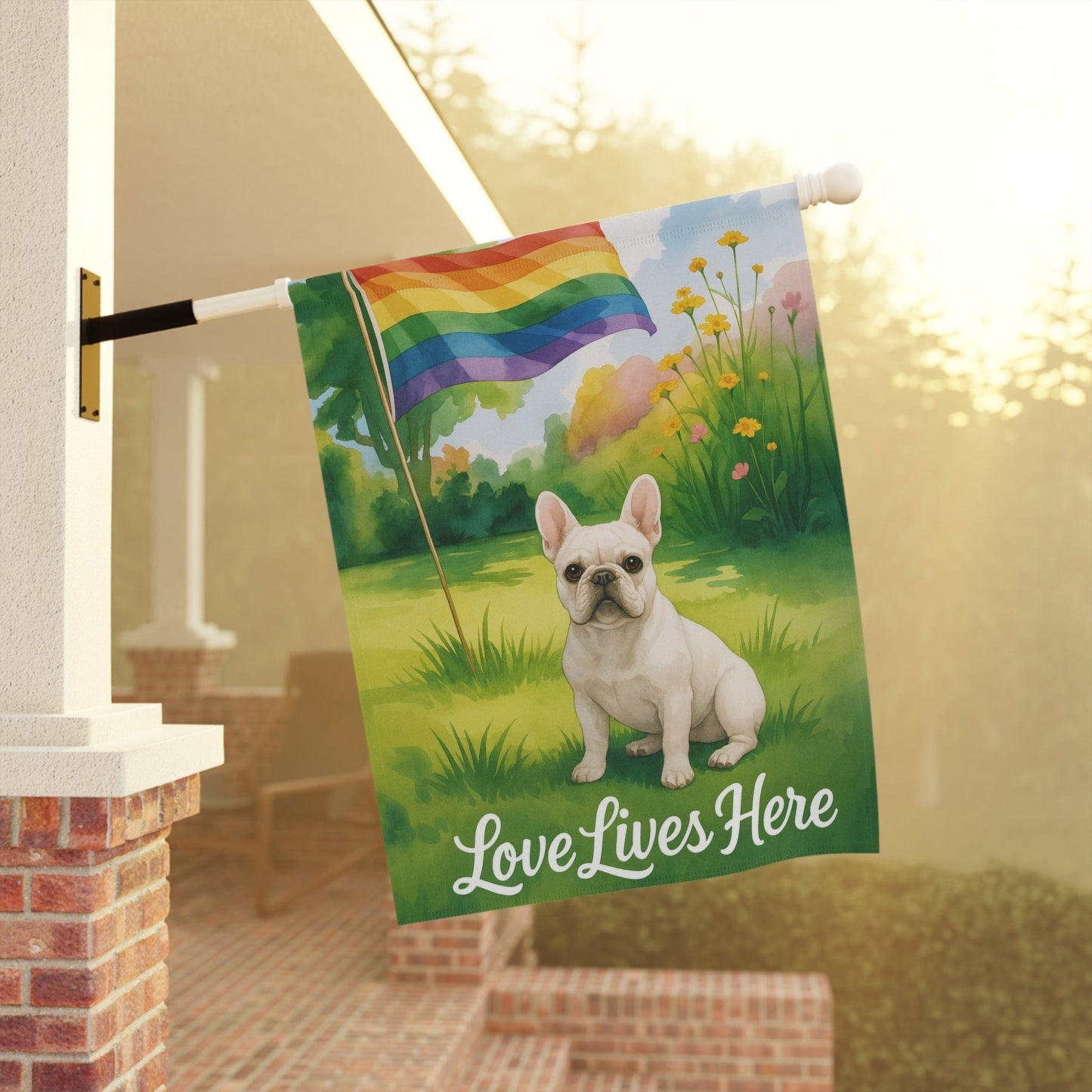 LGBTQ+ Pride White French Bulldog Garden Flag
