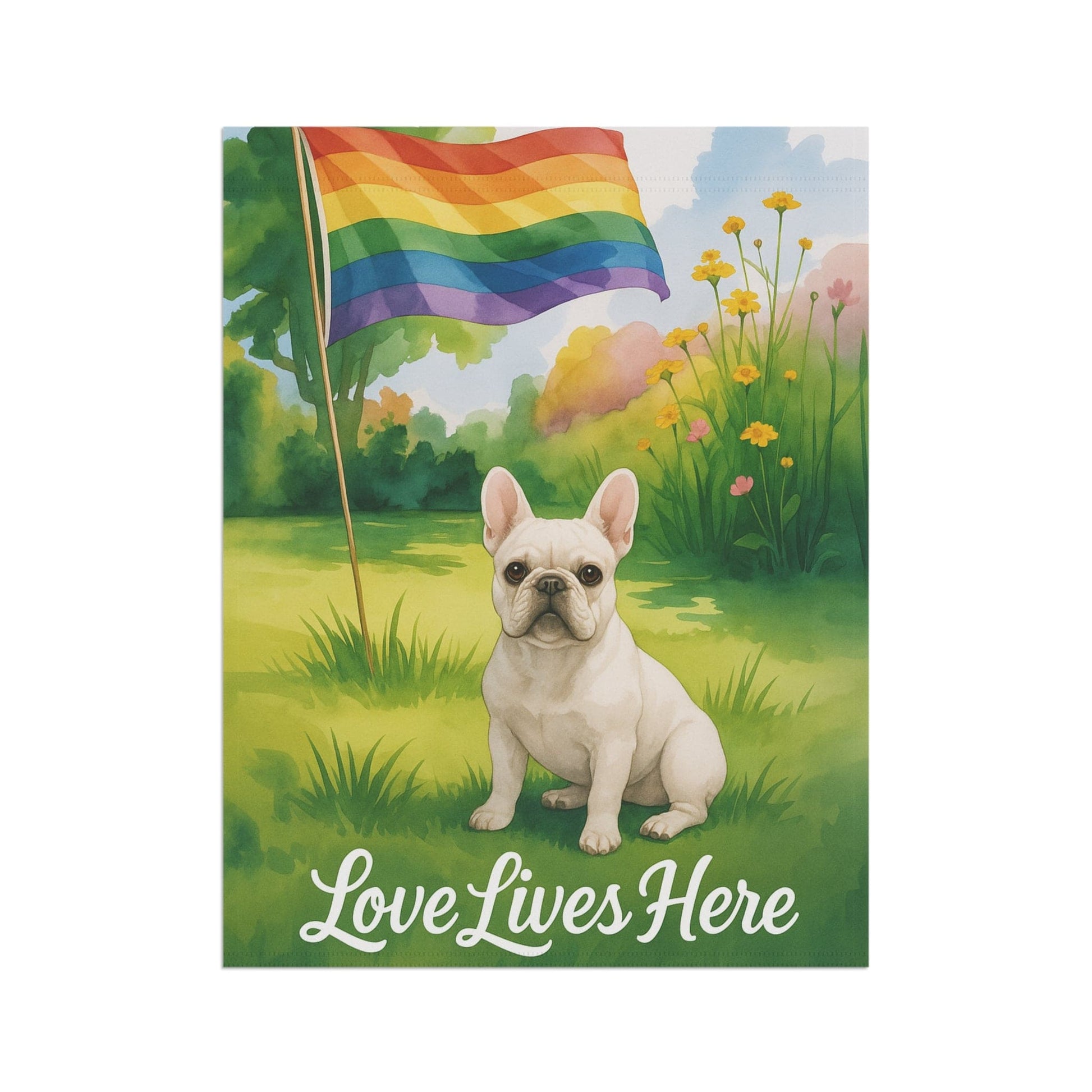 LGBTQ+ Pride White French Bulldog Garden Flag