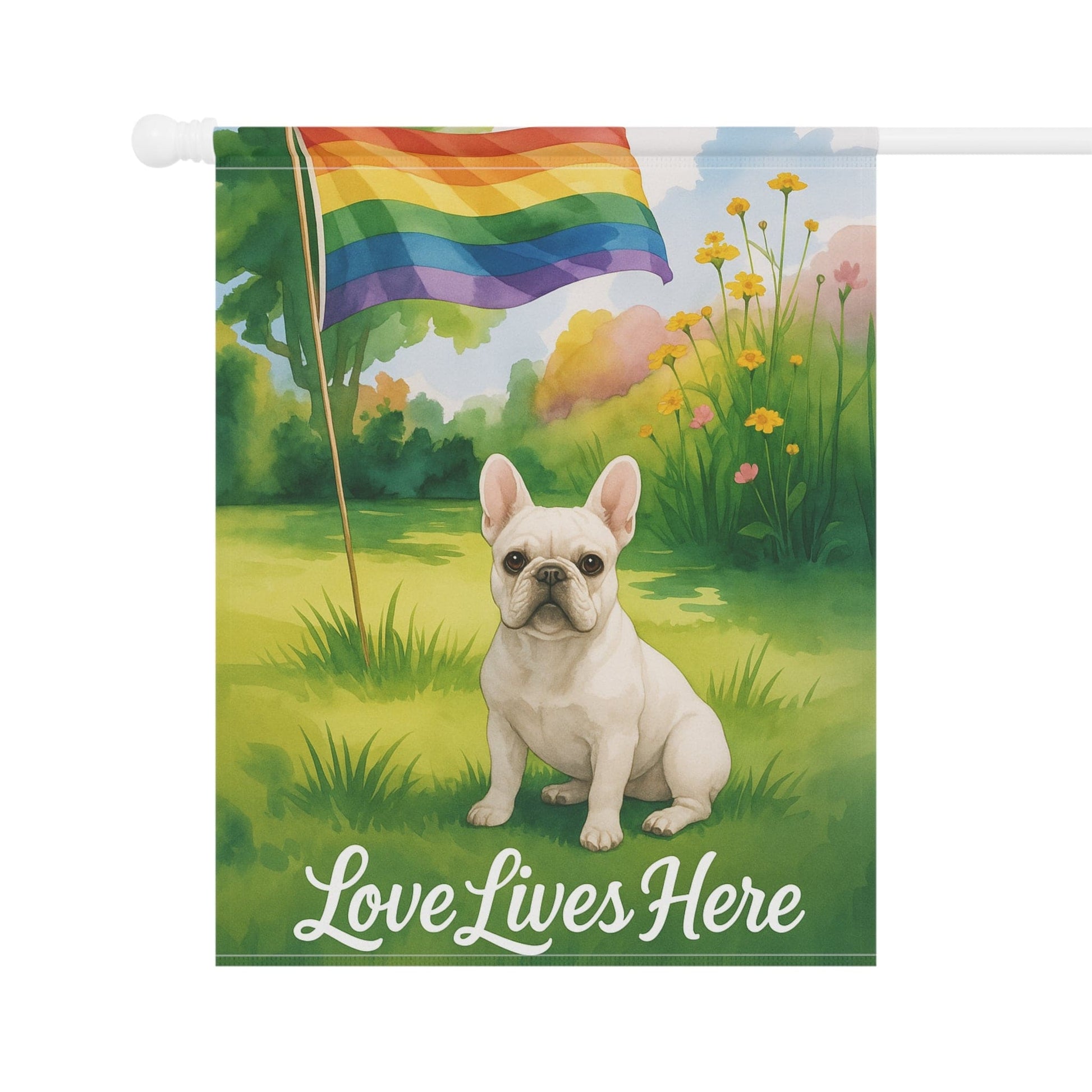 LGBTQ+ Pride White French Bulldog Garden Flag