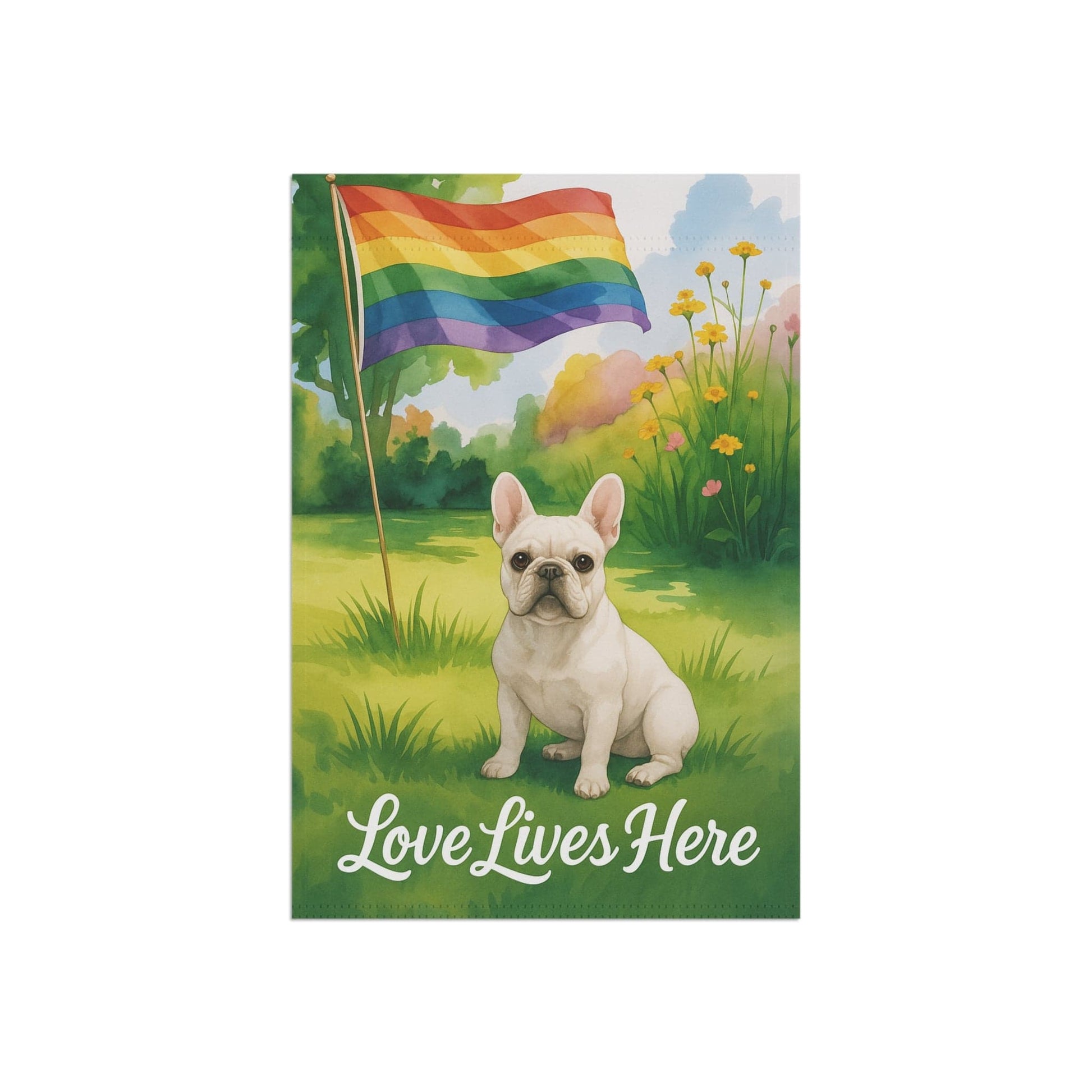 LGBTQ+ Pride White French Bulldog Garden Flag