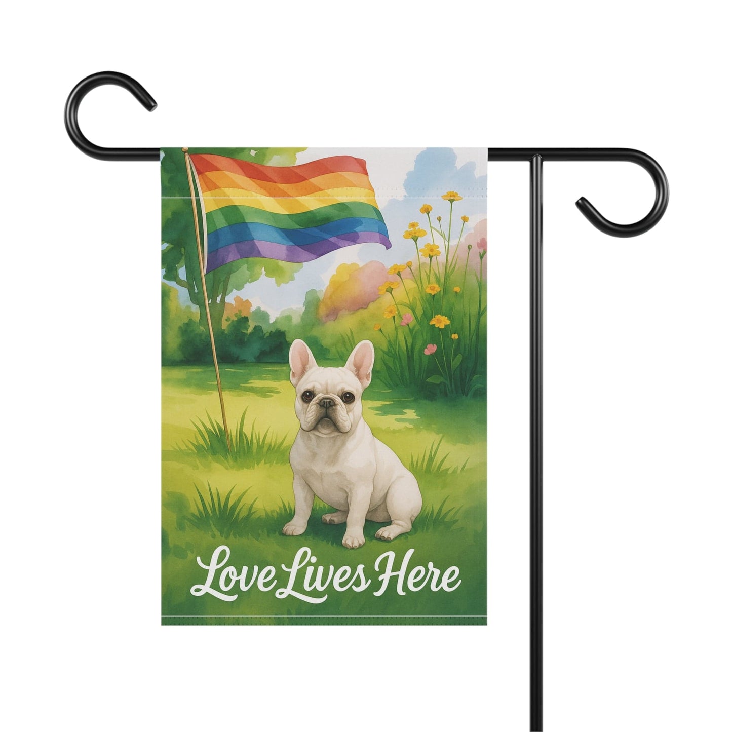 LGBTQ+ Pride White French Bulldog Garden Flag