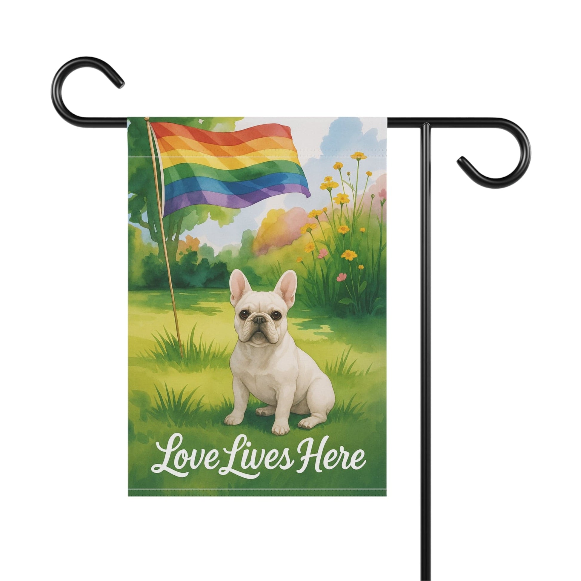 LGBTQ+ Pride White French Bulldog Garden Flag