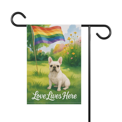 LGBTQ+ Pride White French Bulldog Garden Flag