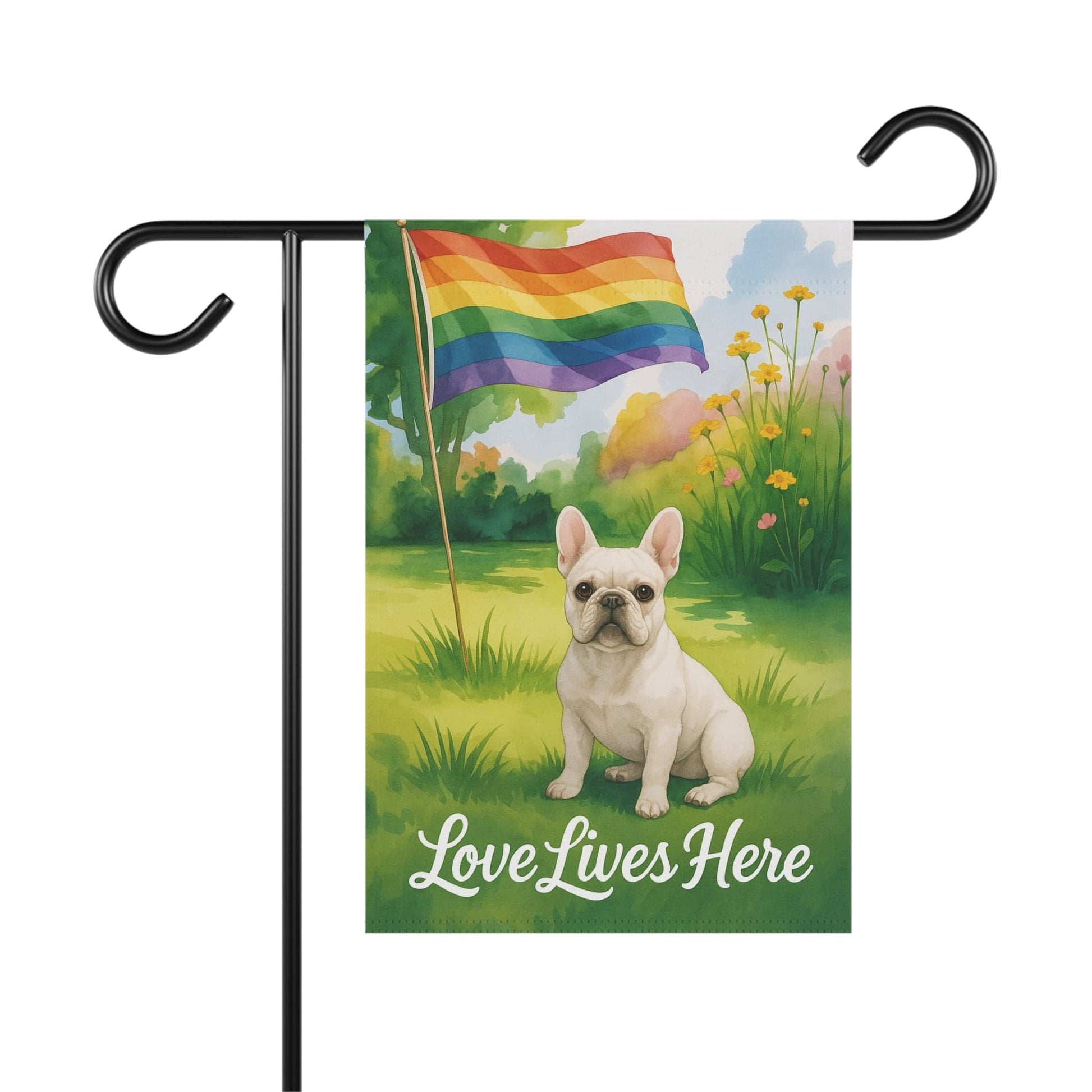LGBTQ+ Pride White French Bulldog Garden Flag