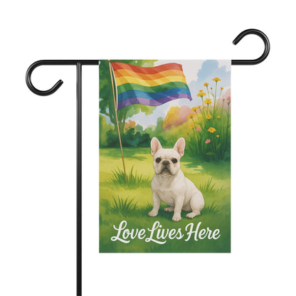 LGBTQ+ Pride White French Bulldog Garden Flag