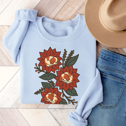 Blenheim Cavalier Christmas Flower Sweatshirt Light Blue