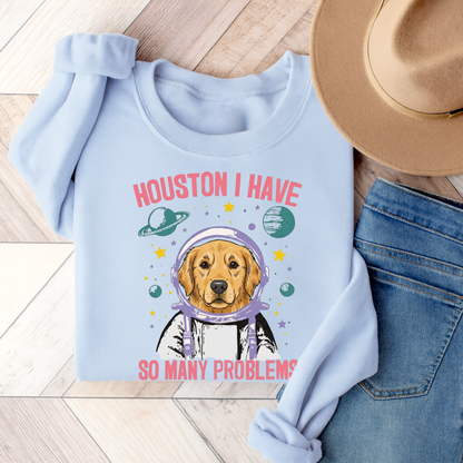 Golden Retriever Houston Space Sweatshirt Light Blue