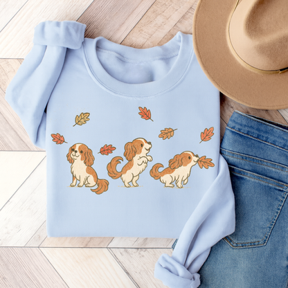 Blenheim Cavalier Chasing Leaves Sweatshirt Light Blue