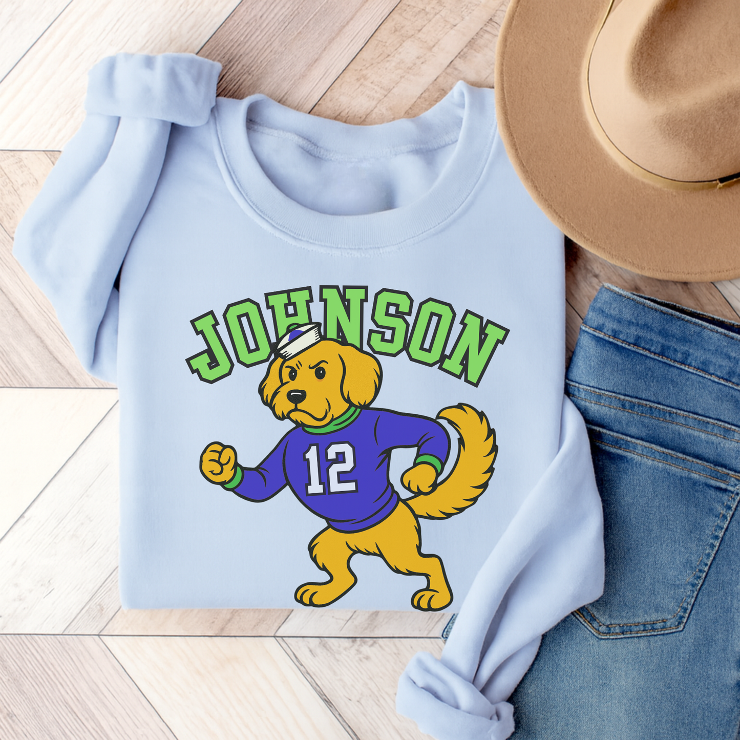 Golden Retriever College Mascot Sweatshirt Light Blue
