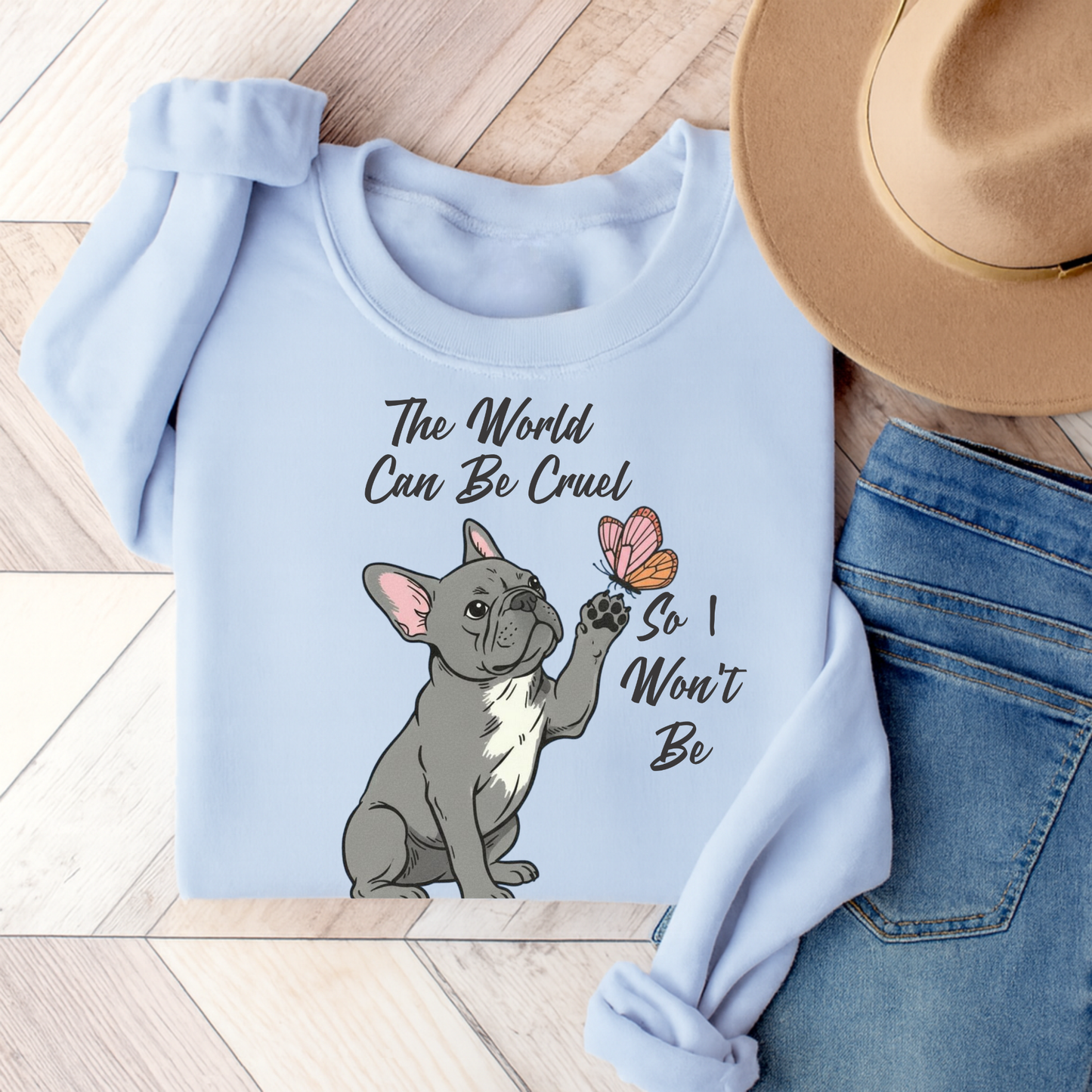 Cruel World Black Frenchie Sweatshirt Light Blue