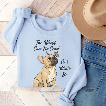 Cruel World Fawn Frenchie Sweatshirt Light Blue