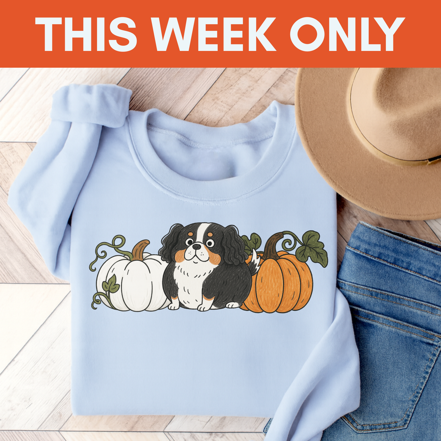 Tricolor Cavalier Pupkin Unisex Sweatshirt Light Blue