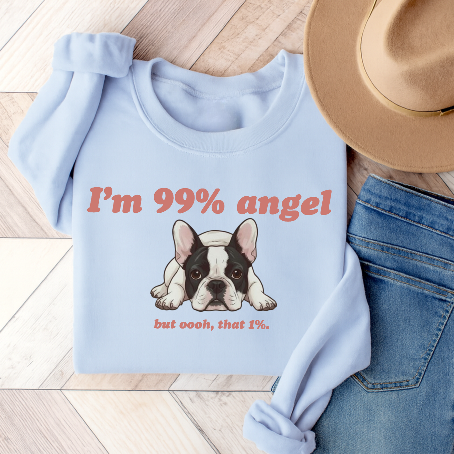 Piebald Frenchie Angel 99% Sweatshirt Light Blue