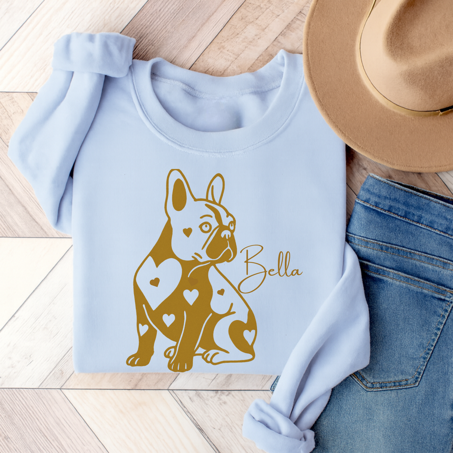 French Bulldog Heart Dog Sweatshirt Light Blue