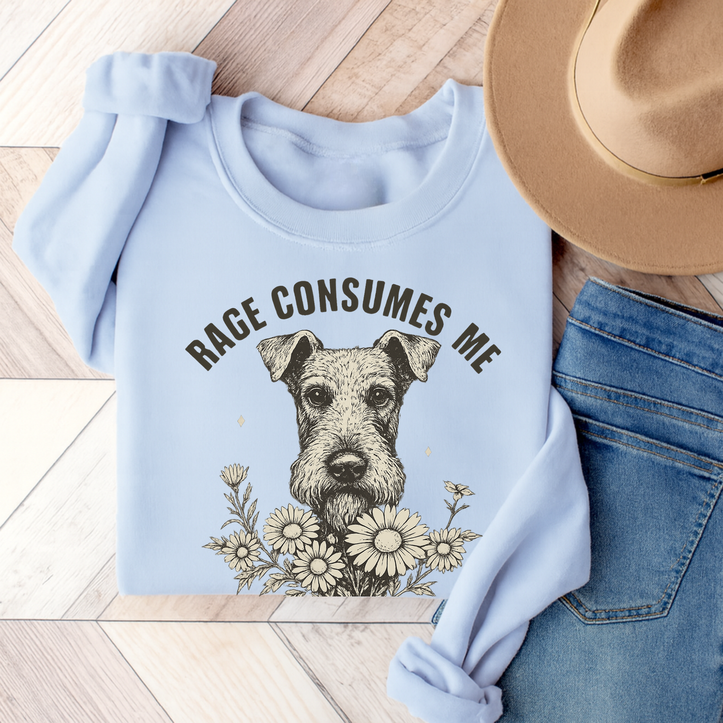 Airedale Terrier Rage Sweatshirt Light Blue