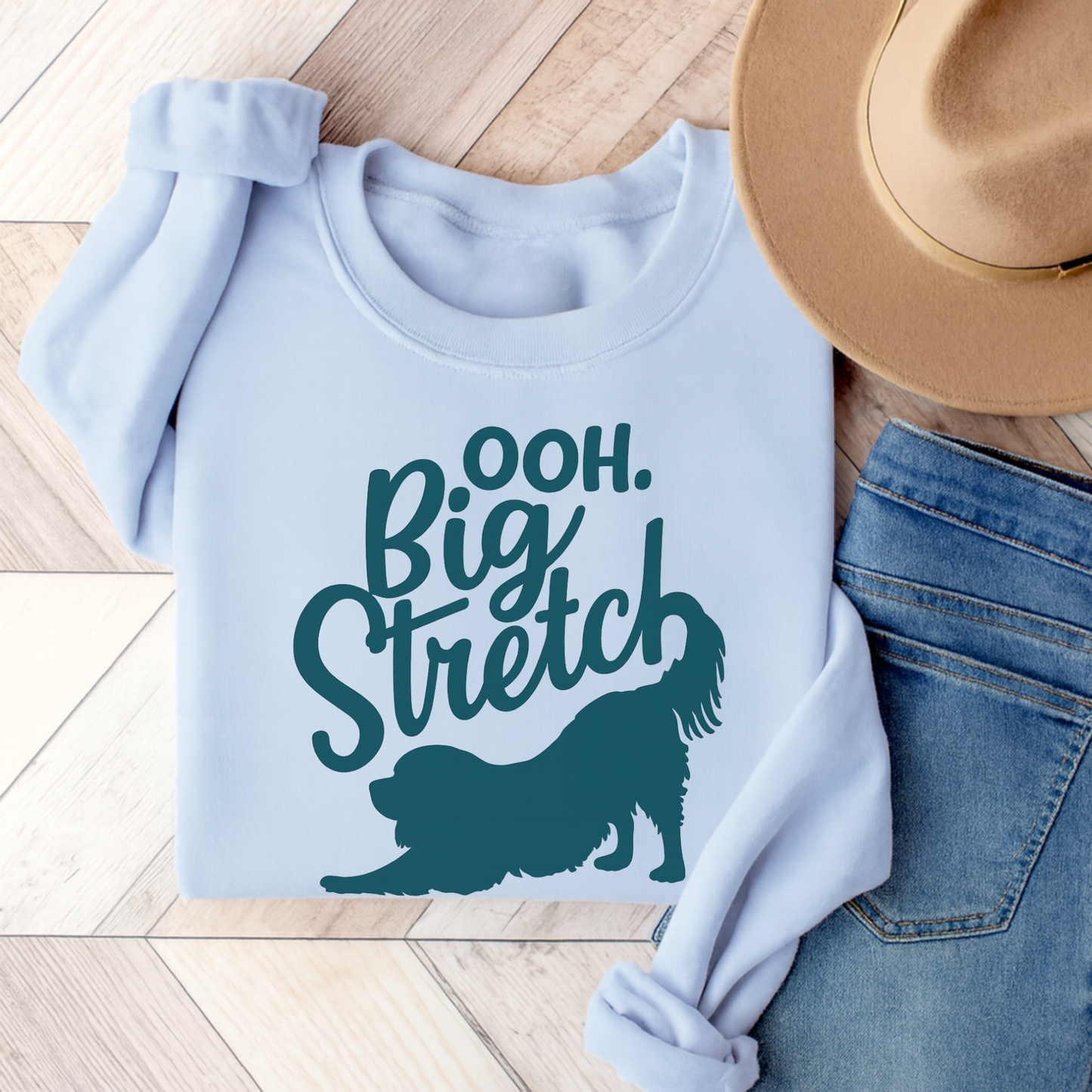 Cavalier King Charles Big Stretch Sweatshirt Light Blue