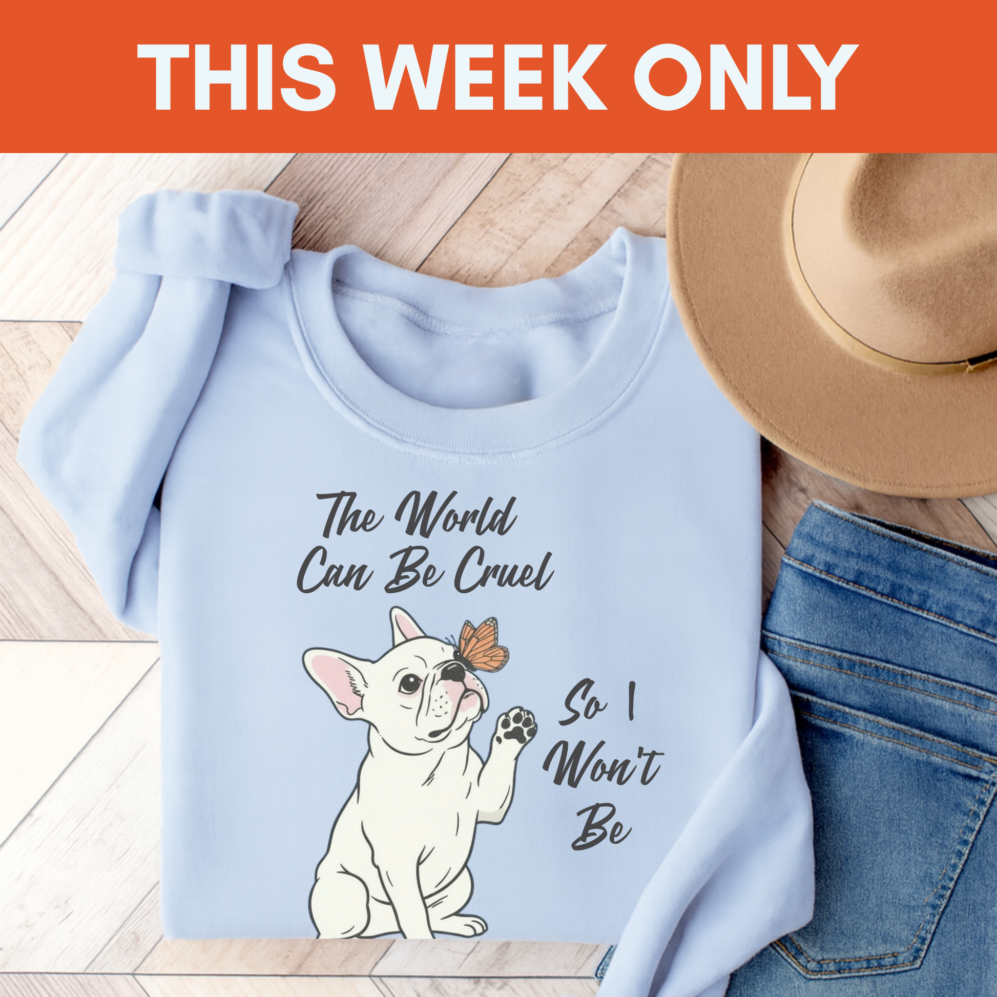 Cruel World White Frenchie Sweatshirt Light Blue