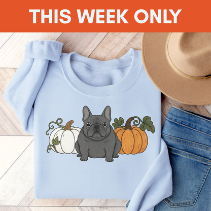 Black Frenchie Pupkin Unisex Sweatshirt Light Blue