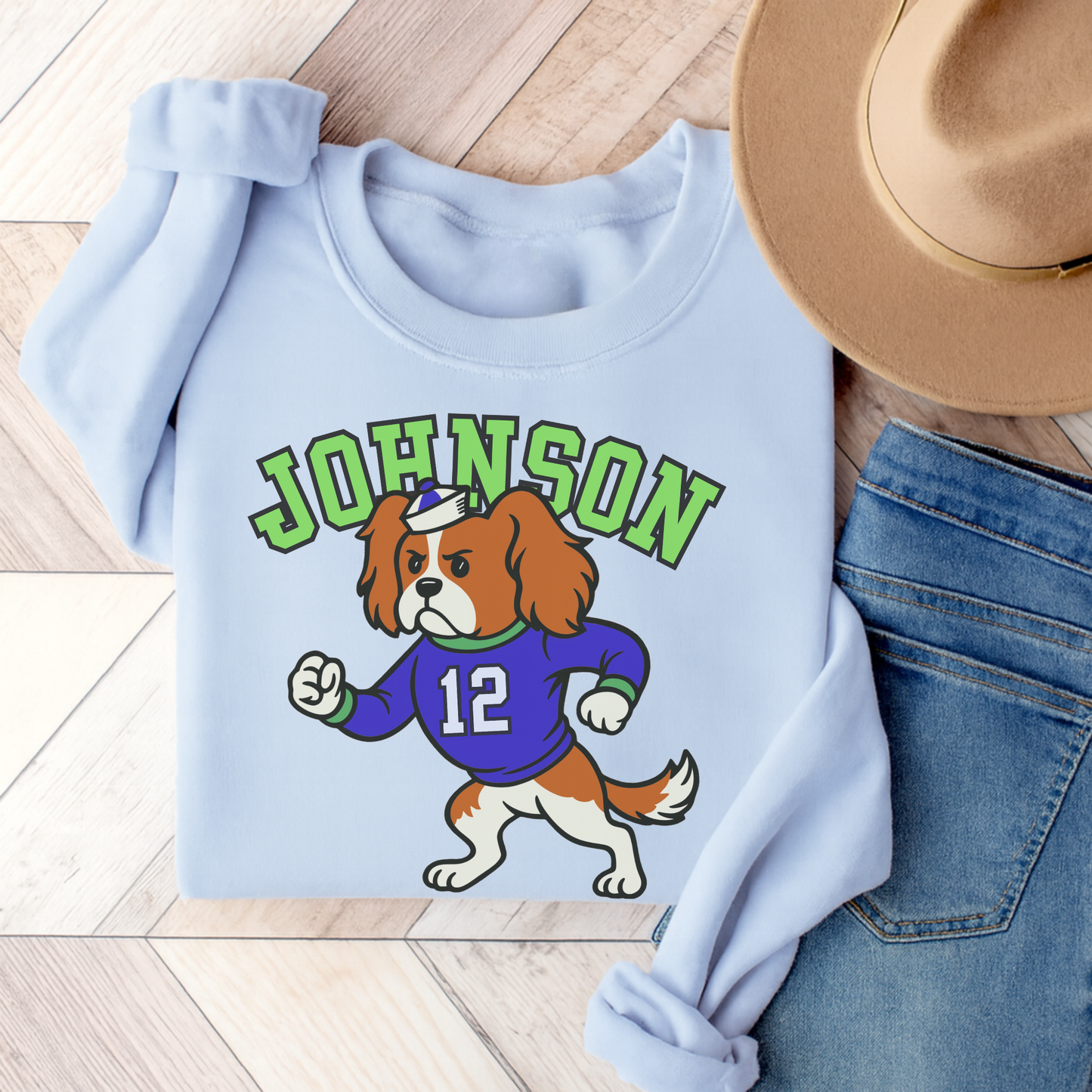 Blenheim Cavalier College Mascot Sweatshirt Light Blue