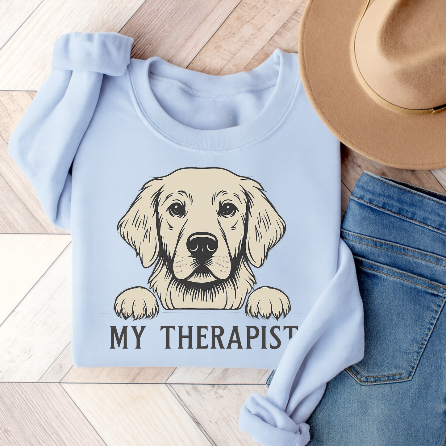 Therapist Golden Retriever Sweatshirt Light Blue