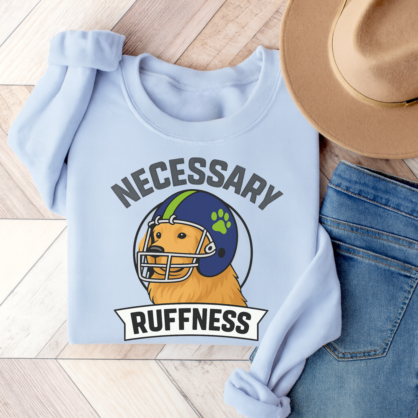 Football Golden Retriever Sweatshirt Light Blue