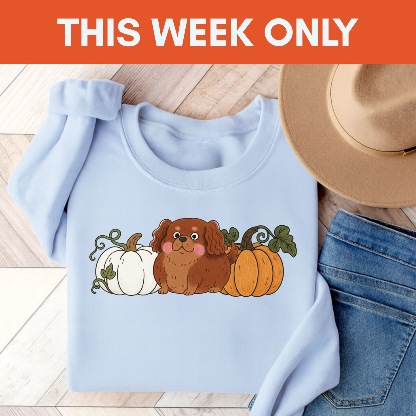 Ruby Cavalier Pupkin Unisex Sweatshirt Light Blue