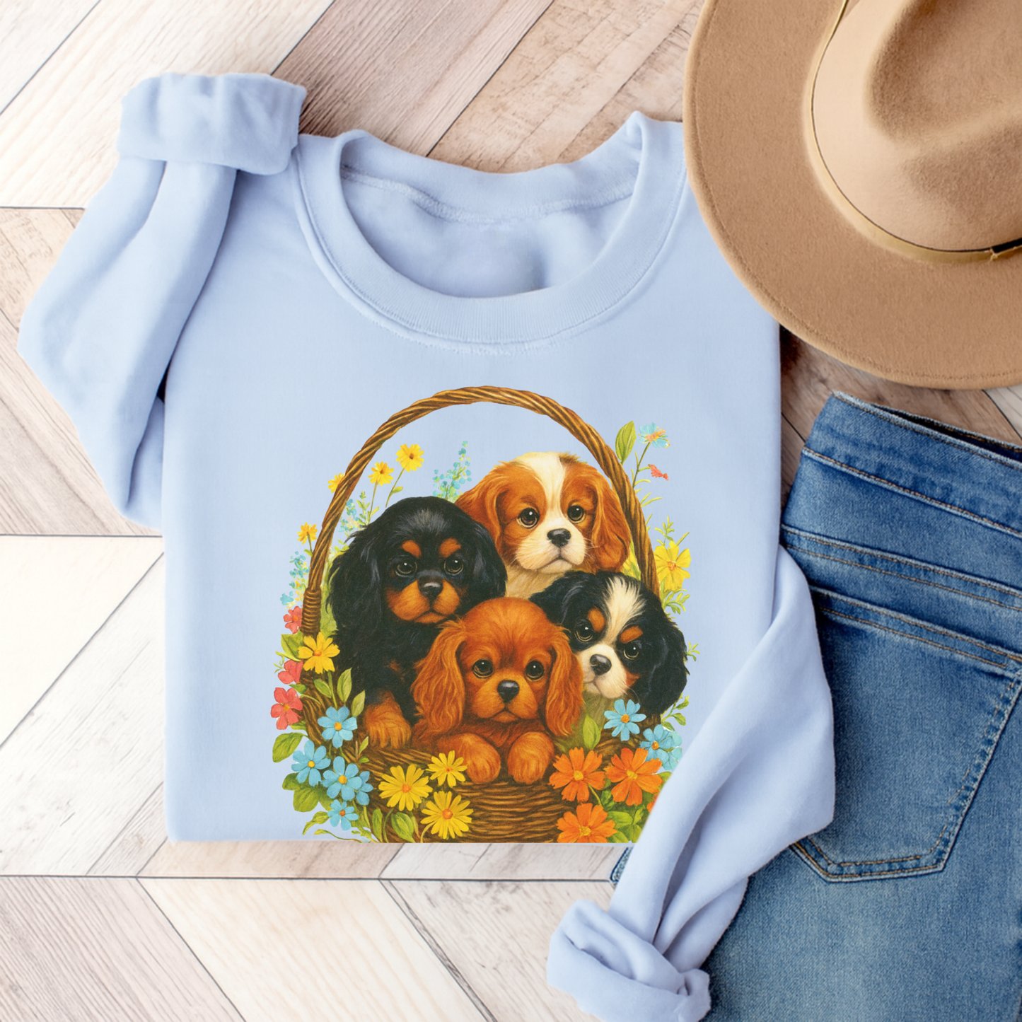 Cavalier Puppy Basket Sweatshirt