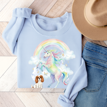 Blenheim Cavalier Watercolor Unicorn Sweatshirt Light Blue
