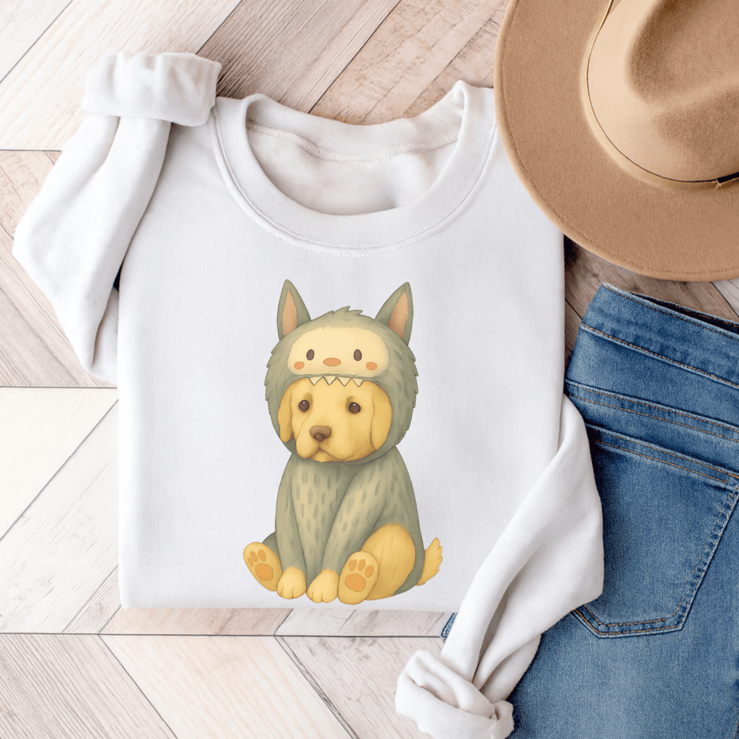 Little Monster Golden Retriever Unisex Sweatshirt White