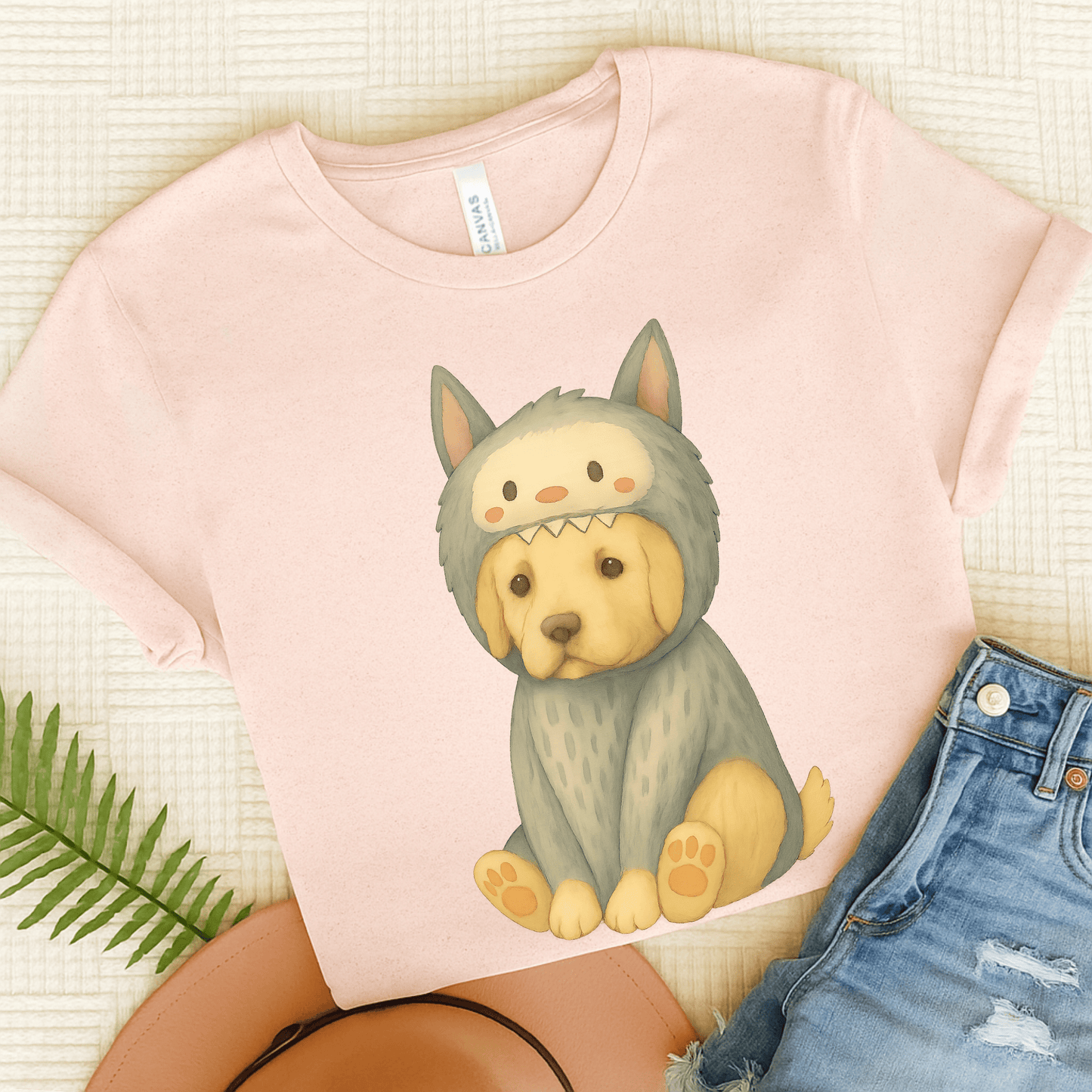 Little Monster Golden Retriever Unisex Tshirt Soft Pink