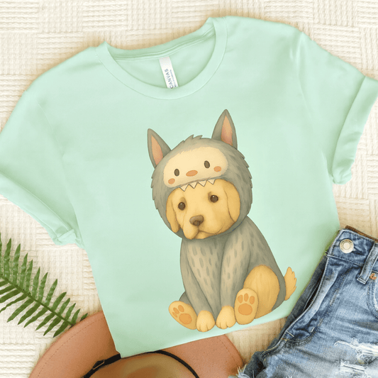 Little Monster Golden Retriever Unisex Tshirt Heather Mint